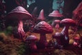 Magic and fairy neon mushrooms. Neural network AI generated Royalty Free Stock Photo