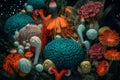 Magic and fairy neon mushrooms. Neural network AI generated Royalty Free Stock Photo