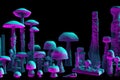 Magic and fairy neon mushrooms. Neural network AI generated Royalty Free Stock Photo