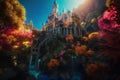 Magic Fairy Tale Castle in the forest. Fantasy landscape. Generative AI Royalty Free Stock Photo