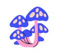 Magic fairy tale mushrooms cluster. Fantasy fairytale fiction fungi with spotty caps. Psychedelic hallucinogenic mystic