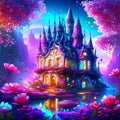 Magic Fairy Tale Princess Castle Fantasy Landscape 3D Illustration Design AI generated Royalty Free Stock Photo