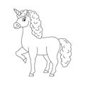 Magic fairy unicorn. Cute horse. Coloring book page for kids. Cartoon style. Vector illustration isolated on white background Royalty Free Stock Photo