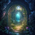 Magic fairytale garden with tunnel, generative ai