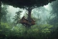 Magic fairytale tree house in a forest, generative AI Royalty Free Stock Photo