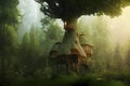 Magic fairytale tree house in a forest, generative AI Royalty Free Stock Photo
