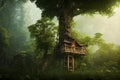 Magic fairytale tree house in a forest, generative AI Royalty Free Stock Photo
