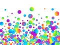 Magic falling confetti scatter vector illustration. Rainbow round particles carnival vector