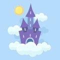 Magic Fantasy Fairytale Castle Flying in Clouds Vector Illustration Royalty Free Stock Photo