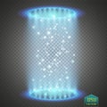 Magic fantasy portal. Futuristic teleport. Light effect. Blue candles rays of a night scene with sparks on a transparent Royalty Free Stock Photo
