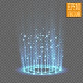 Magic fantasy portal. Futuristic teleport. Light effect. Blue candles rays of a night scene with sparks on a transparent Royalty Free Stock Photo