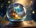 Magic Fantasy world inside glass sphere Royalty Free Stock Photo