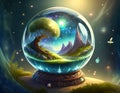 Magic Fantasy world inside glass sphere Royalty Free Stock Photo