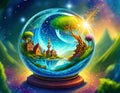 Magic Fantasy world inside glass sphere Royalty Free Stock Photo