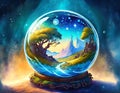 Magic Fantasy world inside glass sphere Royalty Free Stock Photo