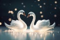 magic festive of a couple swan covered in glowing lights, in a wedding scene Royalty Free Stock Photo