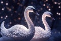 magic festive of a couple swan covered in glowing lights, in a wedding scene Royalty Free Stock Photo