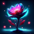Magic flower on a dark background. Vector illustration in neon style. Generative AI Royalty Free Stock Photo