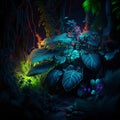 A magic forest with bioluminescent tree digital art