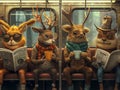 Magic forest creatures in subway car commute