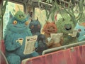 Magic forest creatures in subway car commute