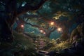 Magic forest night. Generate Ai Royalty Free Stock Photo