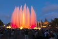 Magic fountain show in Barcelona Montjuic hill, Spain