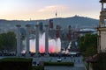 Magic fountain show at Montjuic mount in Barcelona town, Catalonia, Spain