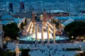 Magic fountain in the square of Spain. Singing fountain in the evening at the foot of Montjuic. Barcelona, Spain