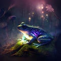 .A magic frog in a dark misty forest with dramatic phantasmal iridescent lighting, ai generated Royalty Free Stock Photo