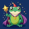 Magic frog in a wizard hat and cape. Cartoon vector illustration Royalty Free Stock Photo