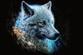 Magic frost wolf with blue eyes on black background. Generative AI Royalty Free Stock Photo