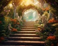 Magic frytale garden with arch and strs. Royalty Free Stock Photo