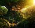 Magic frytale tree house in the forest.