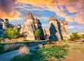 Magic fungous forms of sandstone in the canyon near Cavusin village, Cappadocia, Nevsehir Province in the Central Anatolia Region