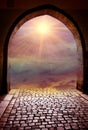Magic gate with divine light and mystic star like spiritual and religious concept
