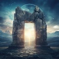 Magic Gate. Mysterious Entrance portal. Fantasy gate. Ancient ruins Royalty Free Stock Photo