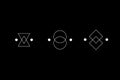 Magic geometry simple white symbol set. Circle, square, rhombus figures. UFO signs. Design symbols for puzzle, logic