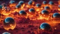 Magic Glass ball on lava field,hot sand, sparks Background, Generative ai illustrator