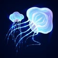 Magic glowing jellyfish underwater. Undersea world. Flock of jellyfishes swimming in the ocean. Vector. Royalty Free Stock Photo