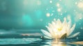 Magic glowing Lotus flower on cold blue green water background Royalty Free Stock Photo