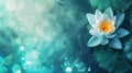 Magic glowing Lotus flower on cold blue green water background Royalty Free Stock Photo