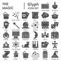 Magic glyph SIGNED icon set, fantasy symbols collection, vector sketches, logo illustrations, wizard signs solid