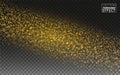 Magic Gold Glitter Wave Abstract Background. Gold Glittering Star Dust Trail Sparkling Particles on Transparent Vector Royalty Free Stock Photo