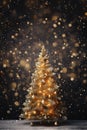 Magic golden Christmas tree with lights on a dark background Royalty Free Stock Photo