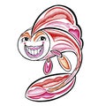 Magic golden fish smiles retro graphic sketch.