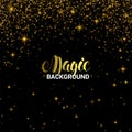 Magic Golden Light Effect. Shiny Star Burst Light with Gold Luxury Sparkles. Vector Illustration on Black Background Royalty Free Stock Photo