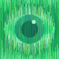 Magic green eye sign in geometric unique style. Vertical stripes form the image. Collaboration of color, shape and line