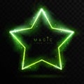 Magic green glowing neon star shape isolated on black transparent background.