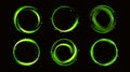 Magic green neon light glow circle with leaves